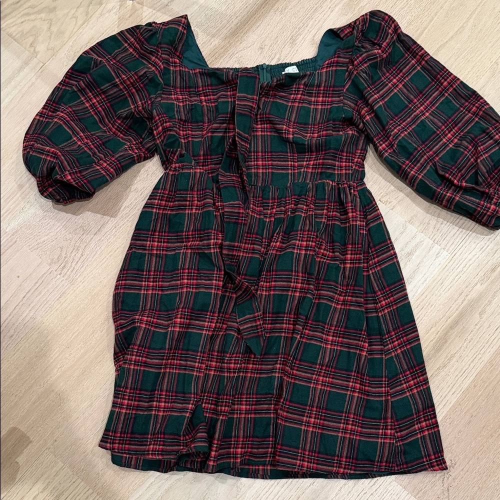 Plaid Midi Dress - Red and Green